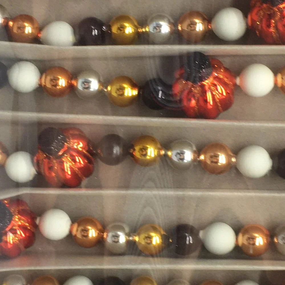 RADKO Shiny Brite GLASS GARLAND 7ft Pumpkin Halloween Black Orange Gold White
